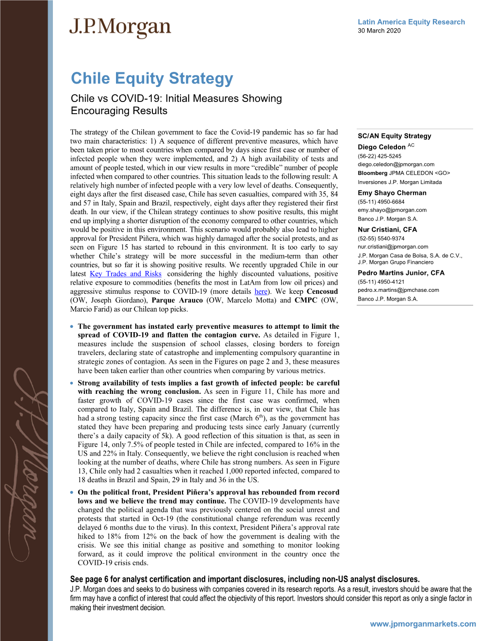 Chile Equity Strategy Chile Vs COVID-19: Initial Measures Showing Encouraging Results