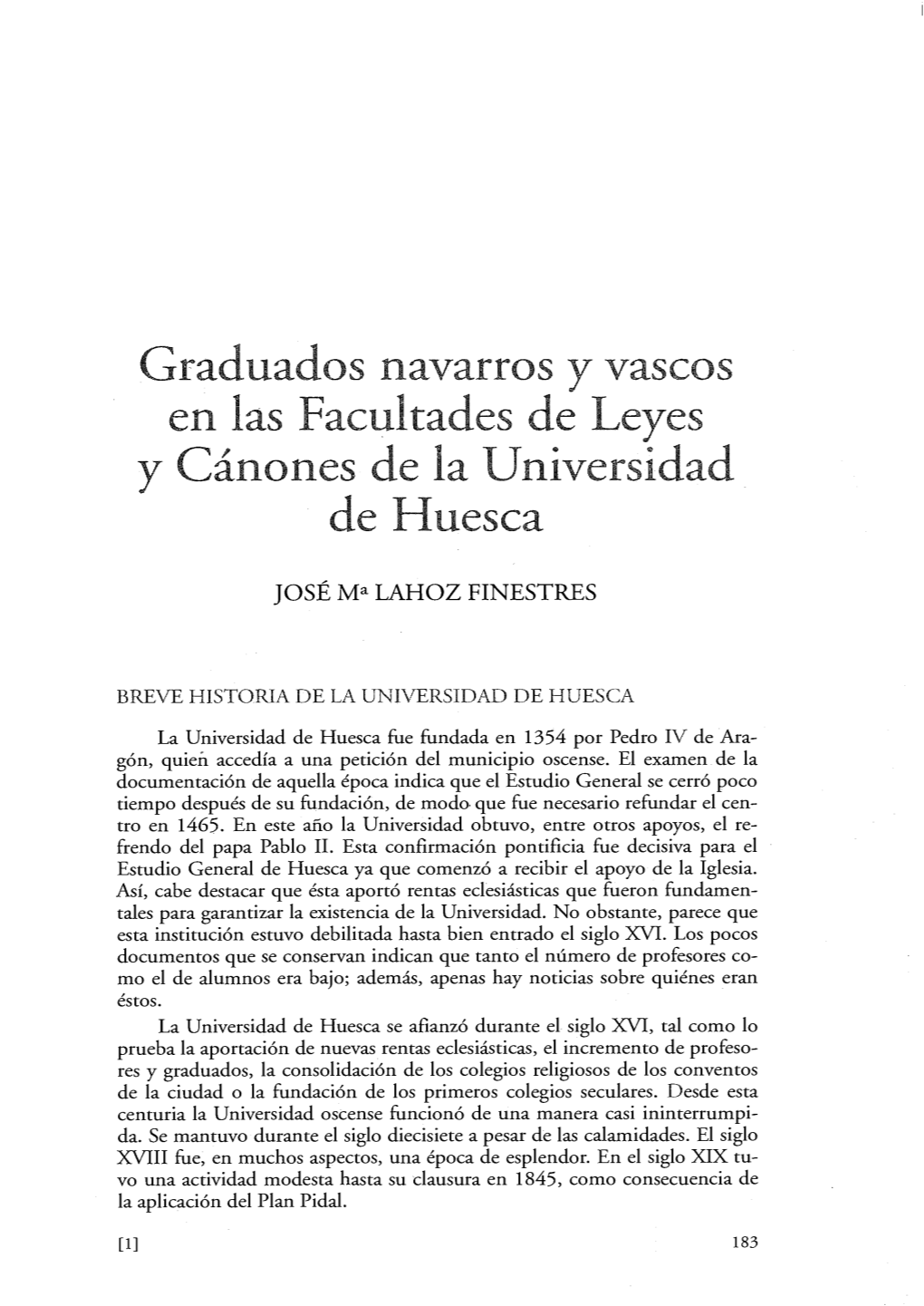 Graduados Navarros Y Vascos En Las Facultades De Leyes Y Cánones