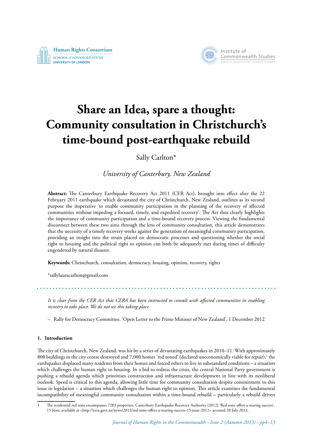 Community Consultation in Christchurch's