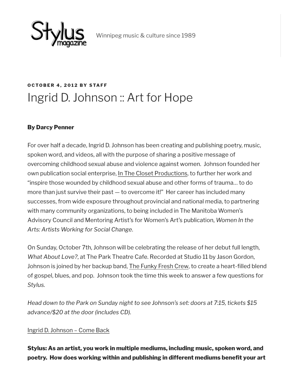 Ingrid D. Johnson :: Art for Hope