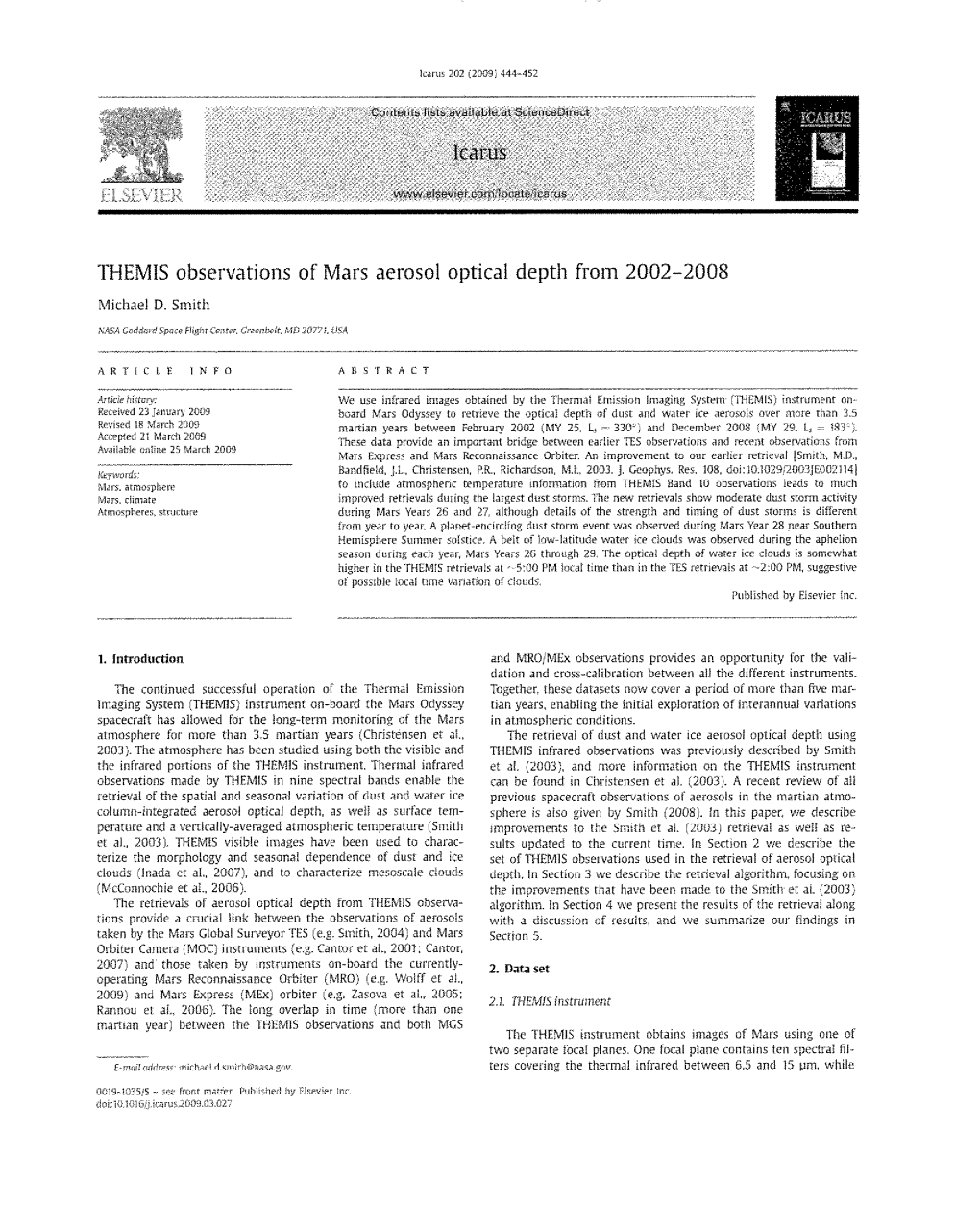 THEMIS Observations of Mars Aerosol Optical Depth from 2002-2008