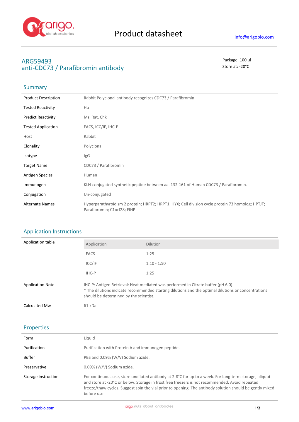 Anti-CDC73 / Parafibromin Antibody (ARG59493)