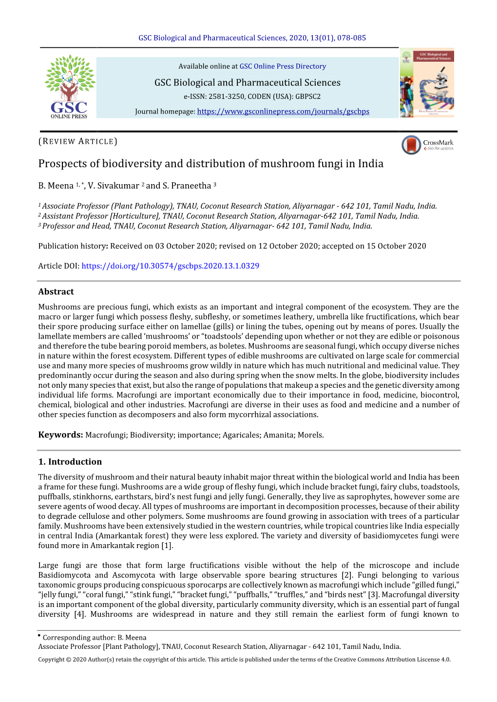 Prospects of Biodiversity and Distribution of Mushroom Fungi in India