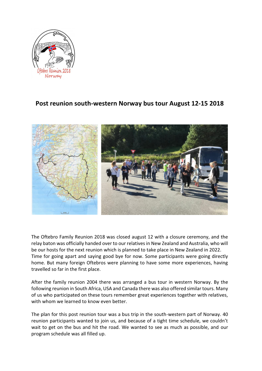 Post Reunion South-Western Norway Bus Tour August 12-15 2018