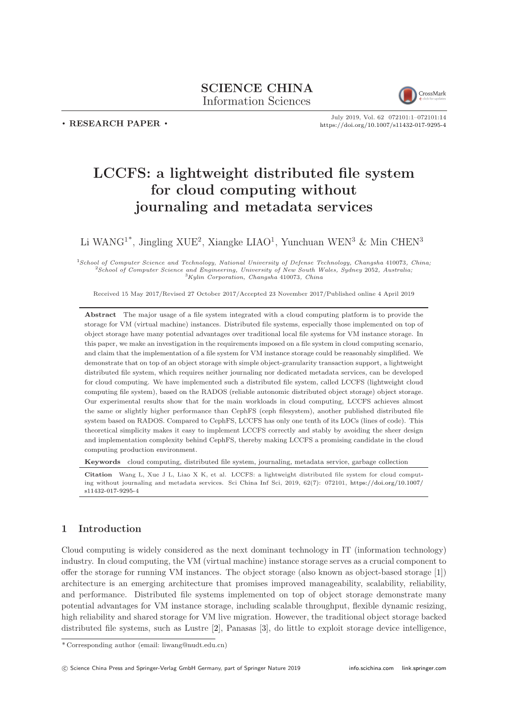 A Lightweight Distributed File System for Cloud Computing Without Journaling