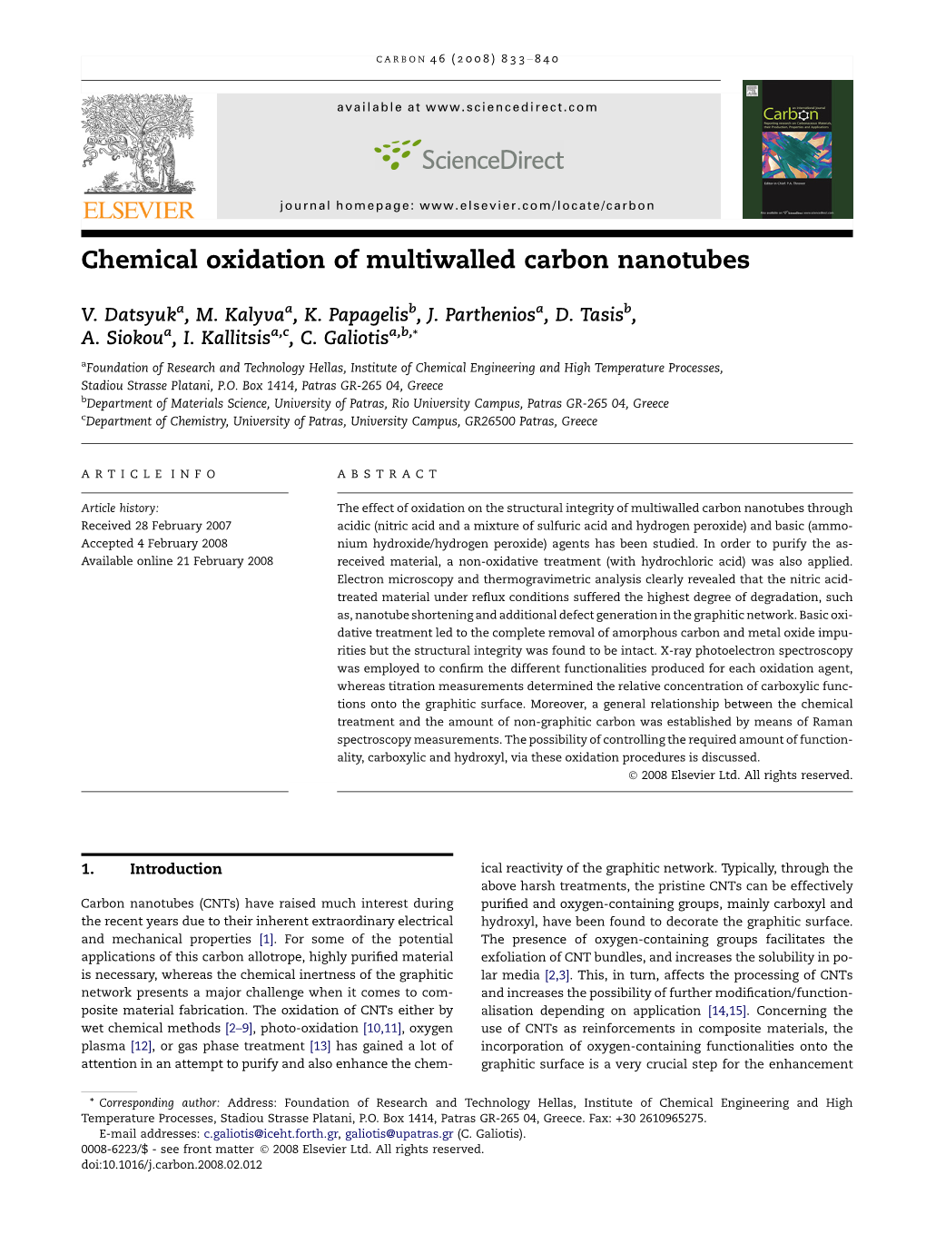 Chemical Oxidation of Multiwalled Carbon Nanotubes