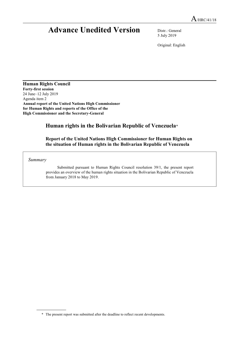 Human Rights in Venezuela Since 2018, While Also Analysing Pertinent Developments That Took Place Beforehand