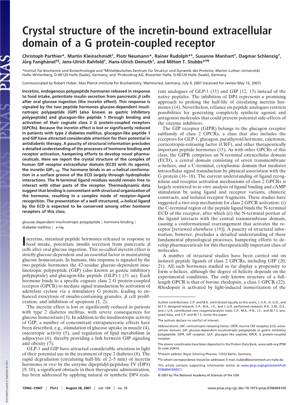 Crystal Structure of the Incretin-Bound Extracellular Domain of a G Protein-Coupled Receptor