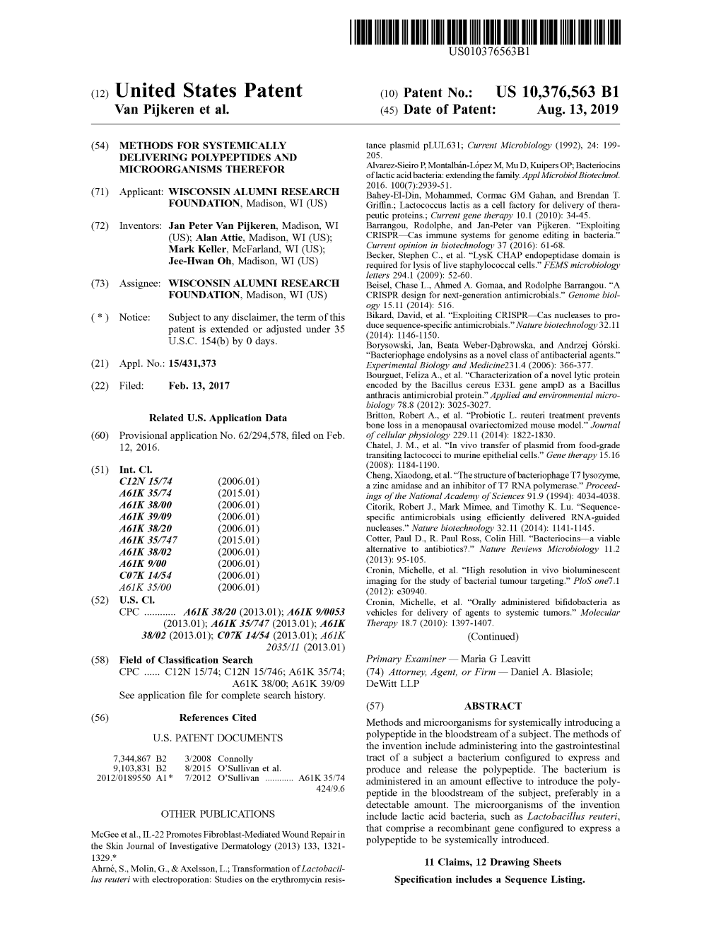 View U.S. Patent No. 10376563 in PDF