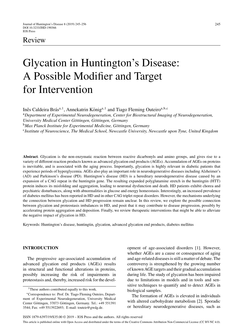 Glycation in Huntington's Disease: a Possible Modifier and Target For