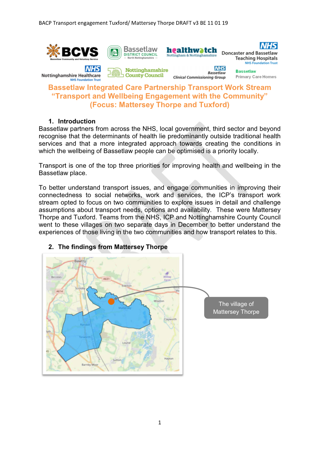 Transport and Wellbeing Engagement with the Community” (Focus: Mattersey Thorpe and Tuxford)