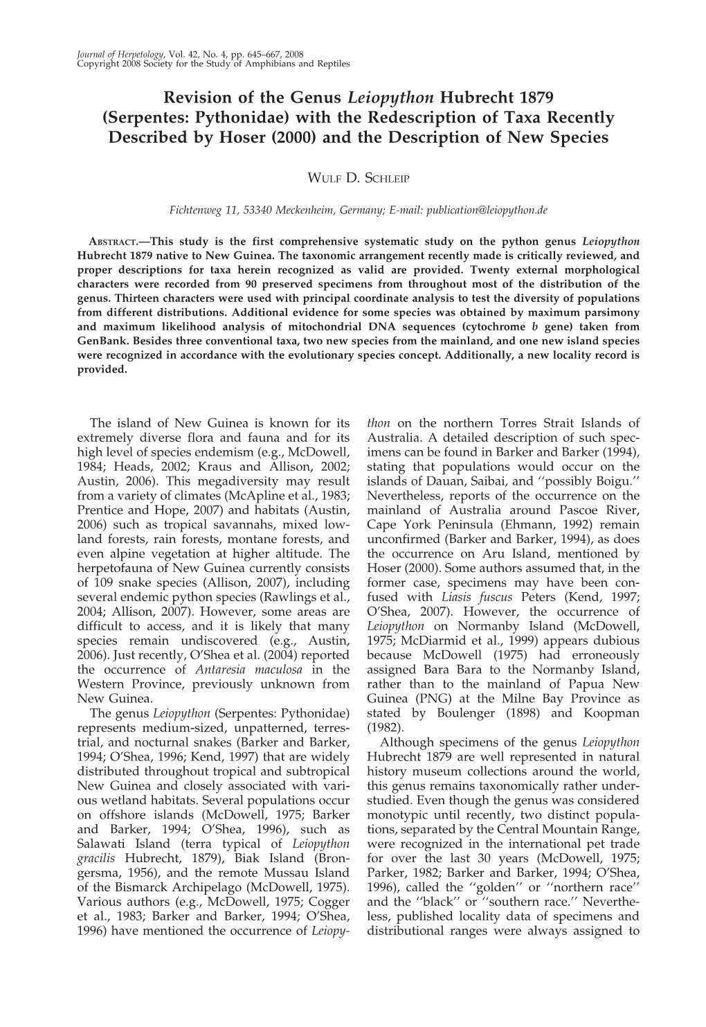 2008, Schleip, Revision of the Genus Leiopython.Pdf