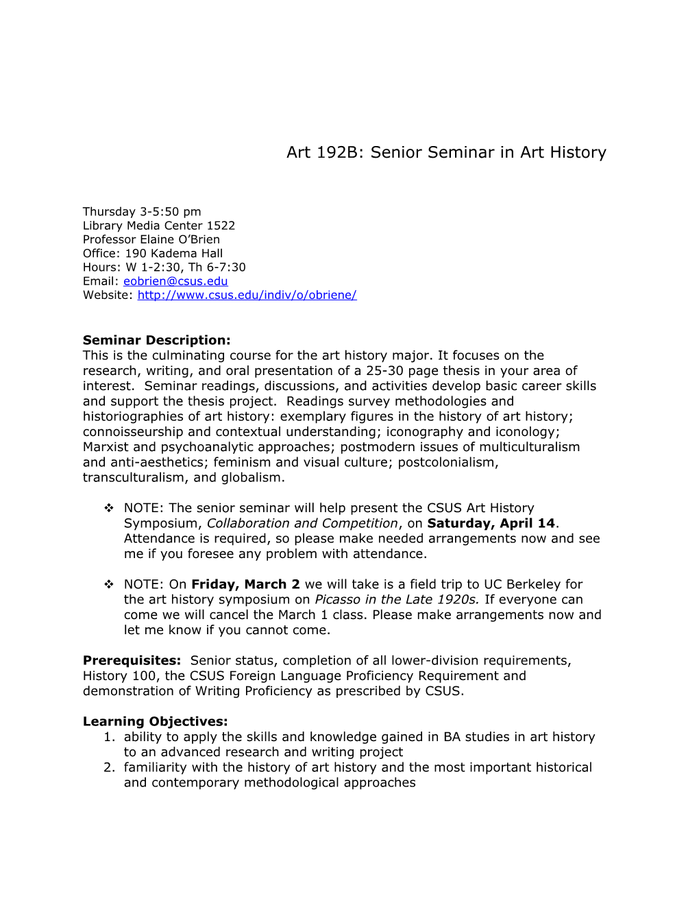 Art 192B: Senior Seminar in Art History