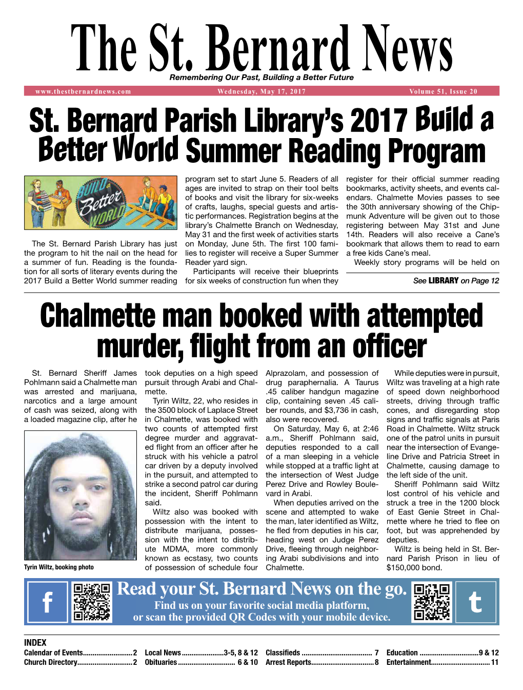 Chalmette Man Booked with Attempted Murder, Flight from an Officer St. Bernard Parish Library's 2017 Build a Better World Summ