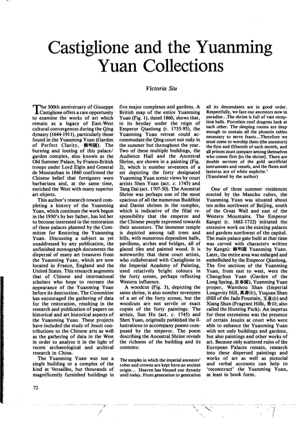 Castiglione and the Yuanrning Yuan Collections