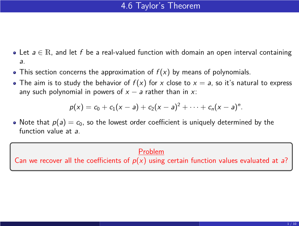 4.6 Taylor's Theorem