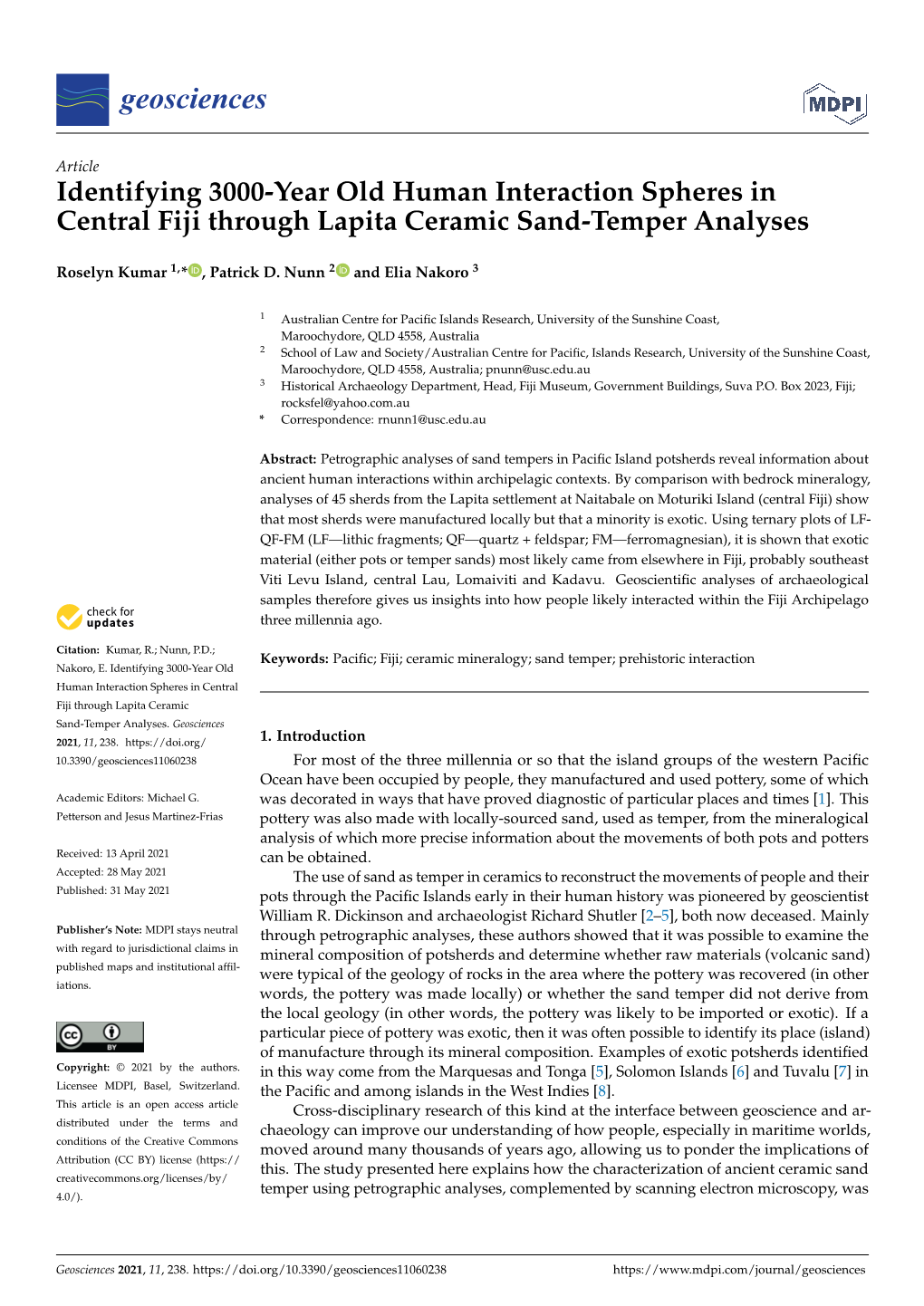 Identifying 3000-Year Old Human Interaction Spheres in Central Fiji Through Lapita Ceramic Sand-Temper Analyses