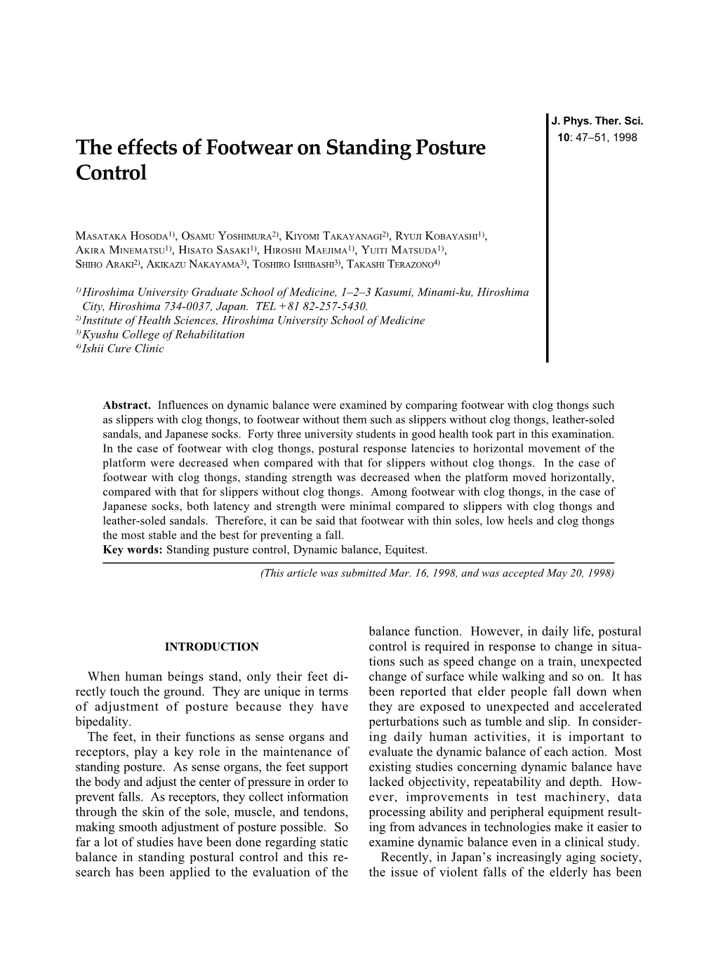 The Effects of Footwear on Standing Posture Control