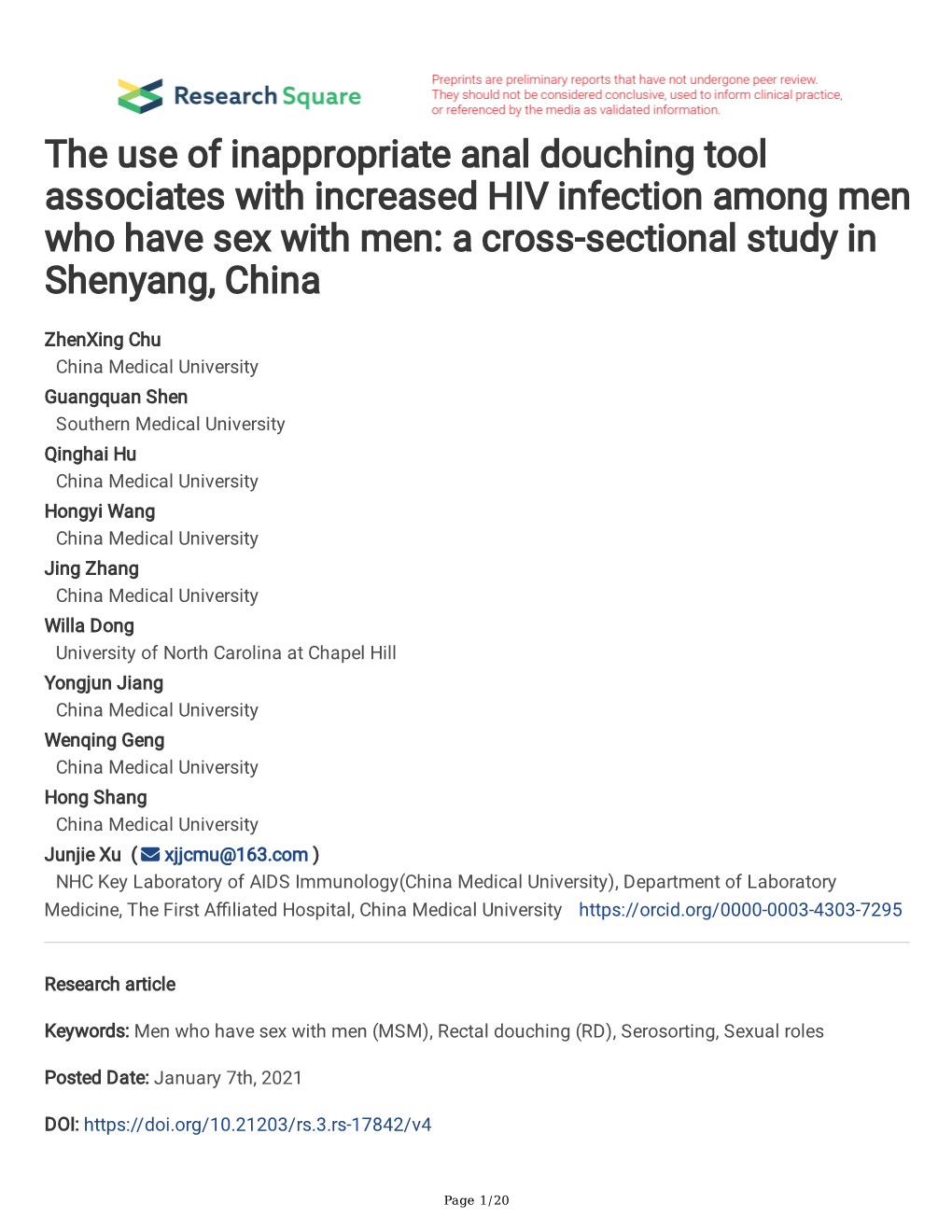 The Use of Inappropriate Anal Douching Tool Associates with Increased HIV Infection Among Men Who Have Sex with Men: a Cross-Sectional Study in Shenyang, China