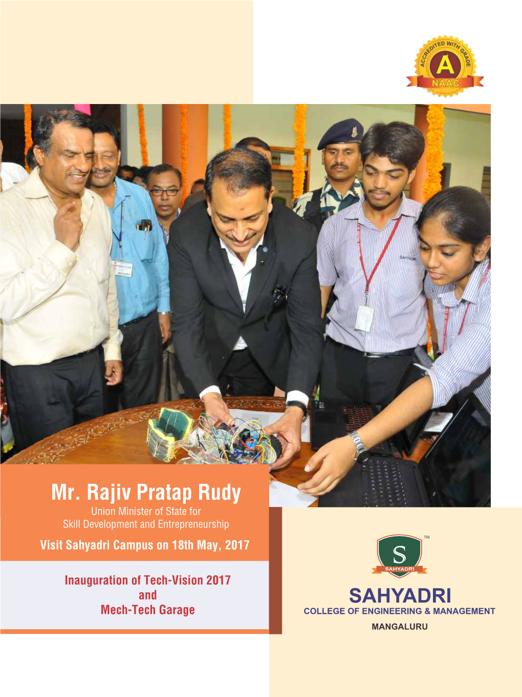 Mr. Rajiv Pratap Rudy Union Minister of State for Skill Development and Entrepreneurship TM Visit Sahyadri Campus on 18Th May, 2017