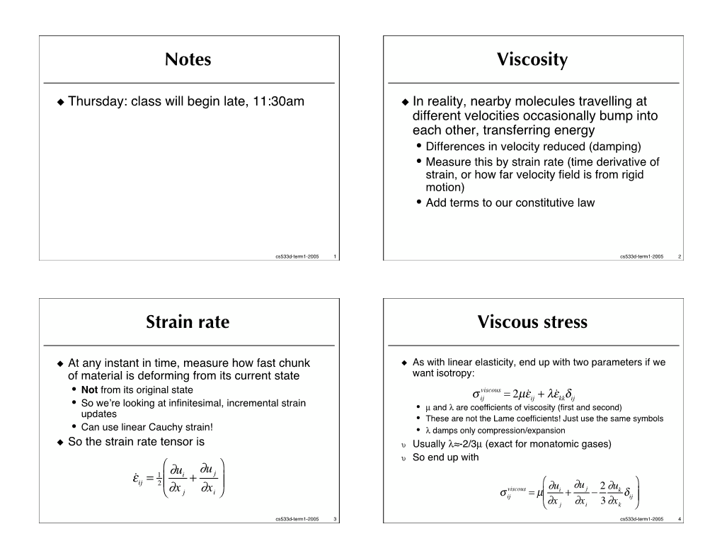 Notes Viscosity Strain Rate Viscous Stress