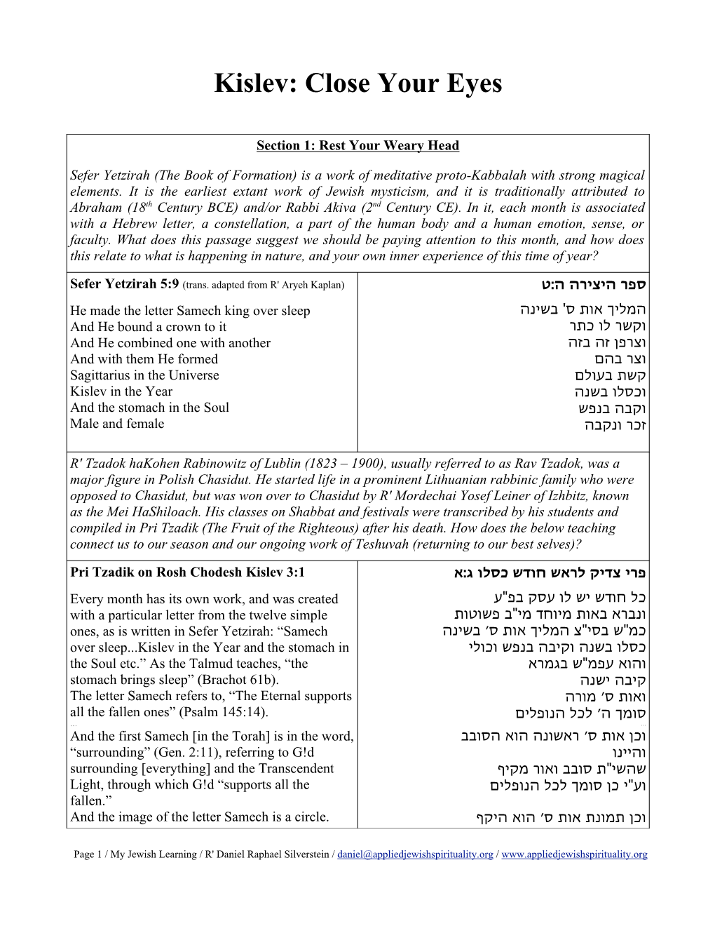 MJL Kislev Handout