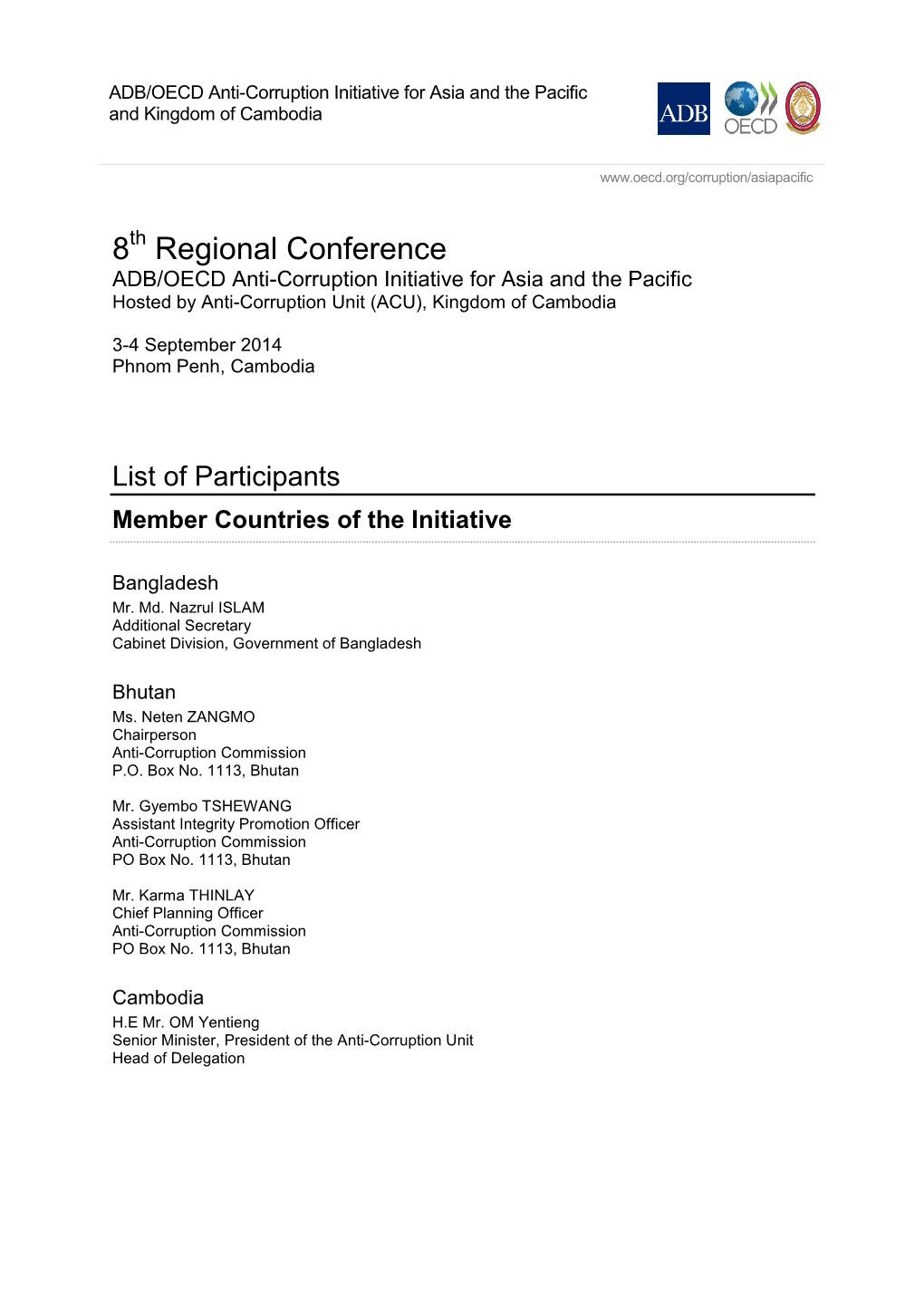 List of Participants Member Countries of the Initiative