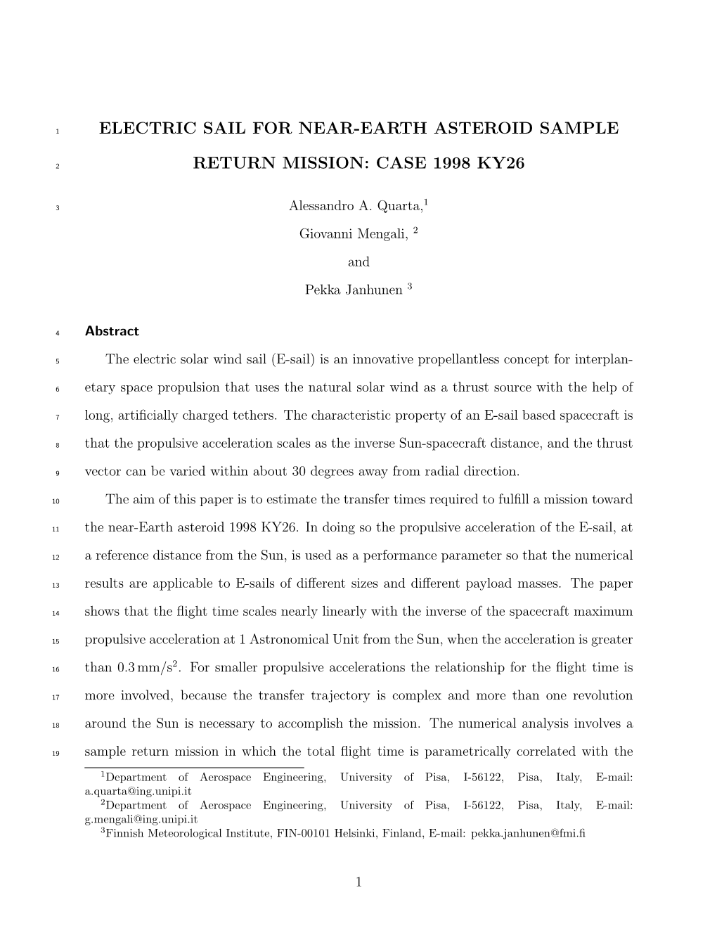 Electric Sail for Near-Earth Asteroid Sample Return Mission