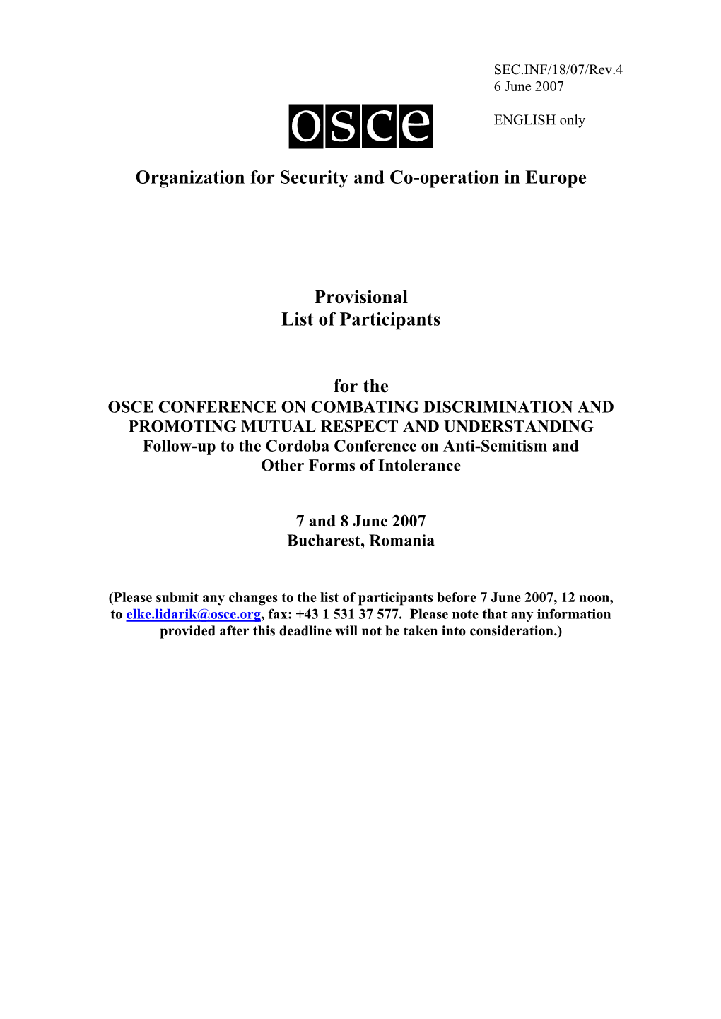 Organization for Security and Co-Operation in Europe Provisional