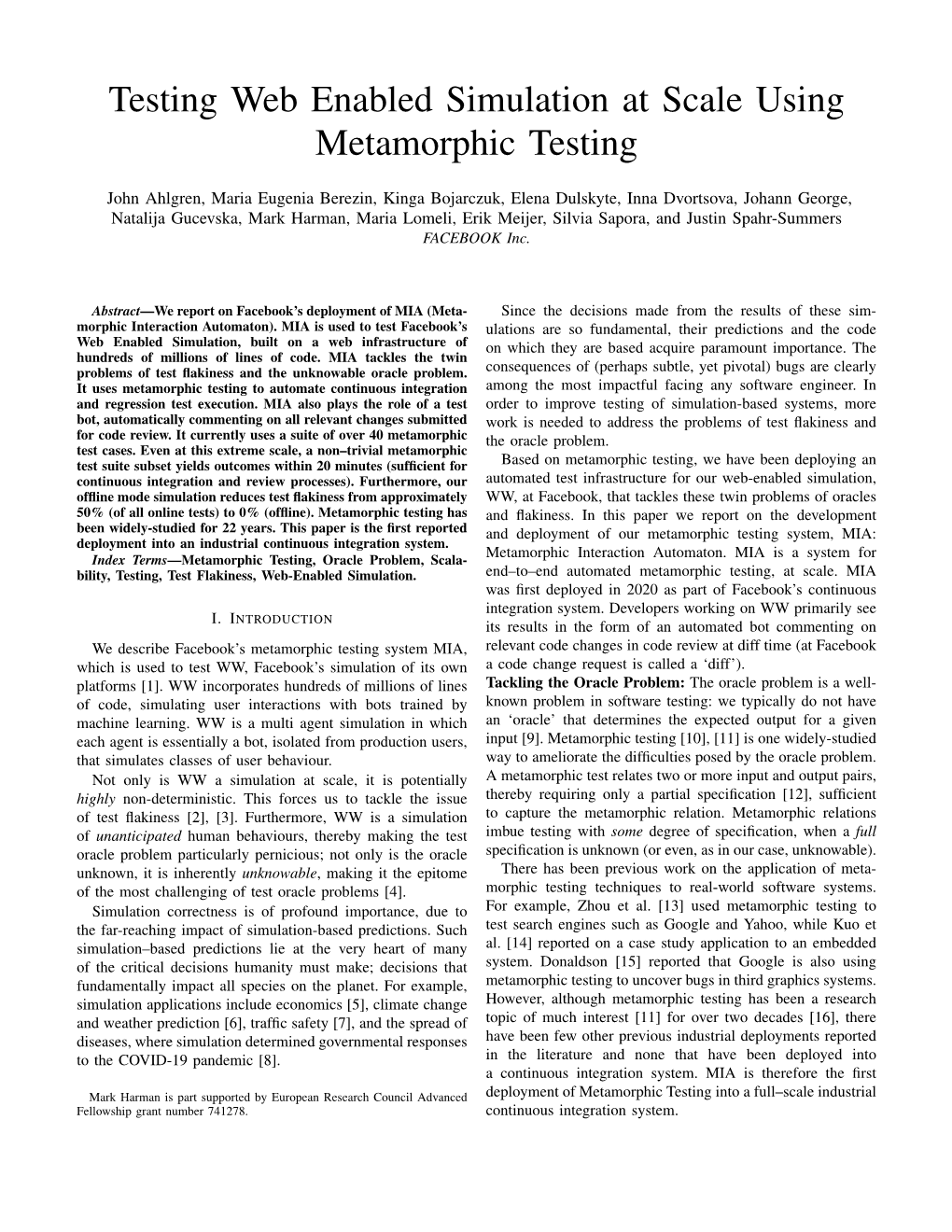 Testing Web Enabled Simulation at Scale Using Metamorphic Testing