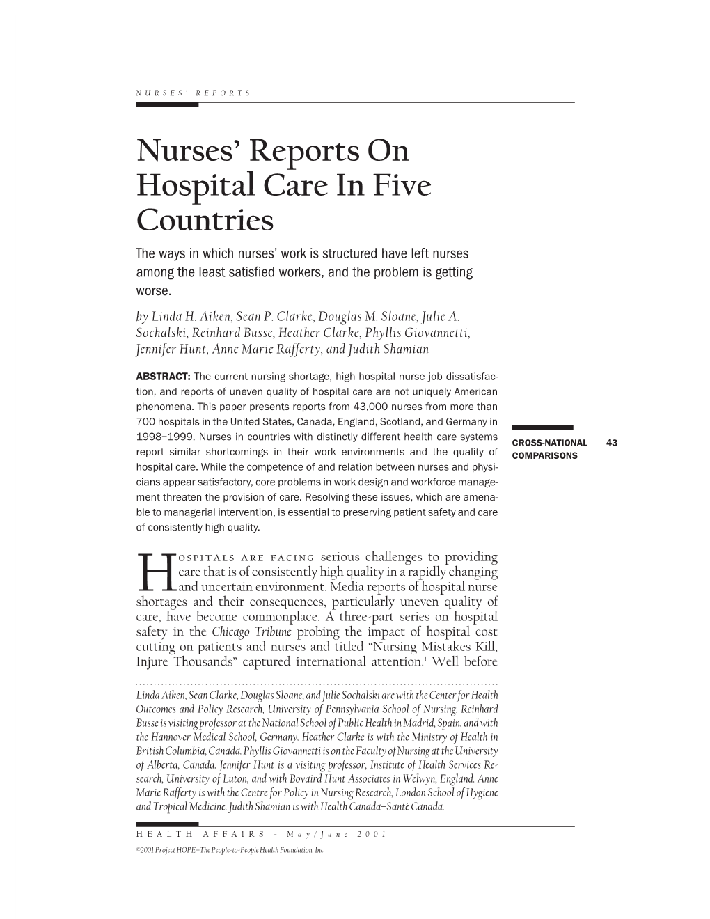 Nurses' Reports on Hospital Care in Five Countries