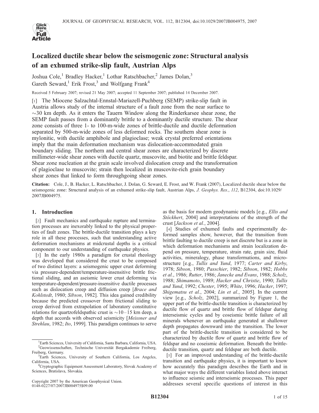 Structural Analysis of an Exhumed Strike-Slip Fault, Austrian Alps