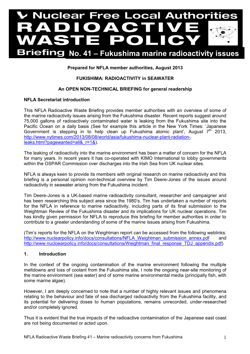 Fukushima Marine Radioactivity Issues