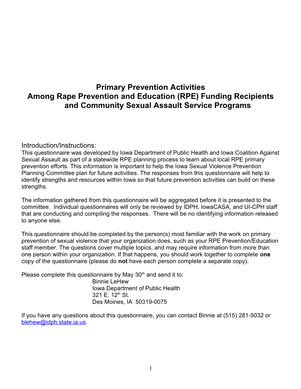 RPE Program Funding