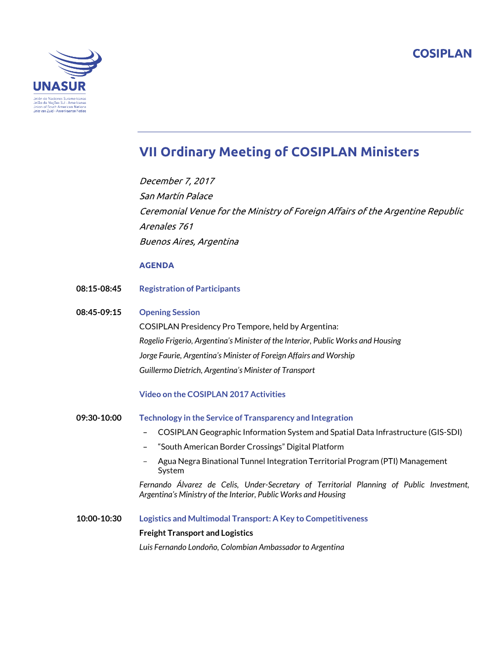VII Ordinary Meeting of COSIPLAN Ministers