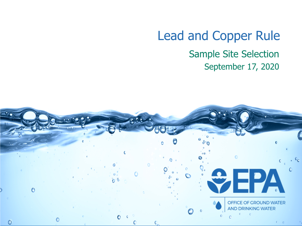 Lead and Copper Rule Sample Site Selection September 17, 2020 Disclaimer