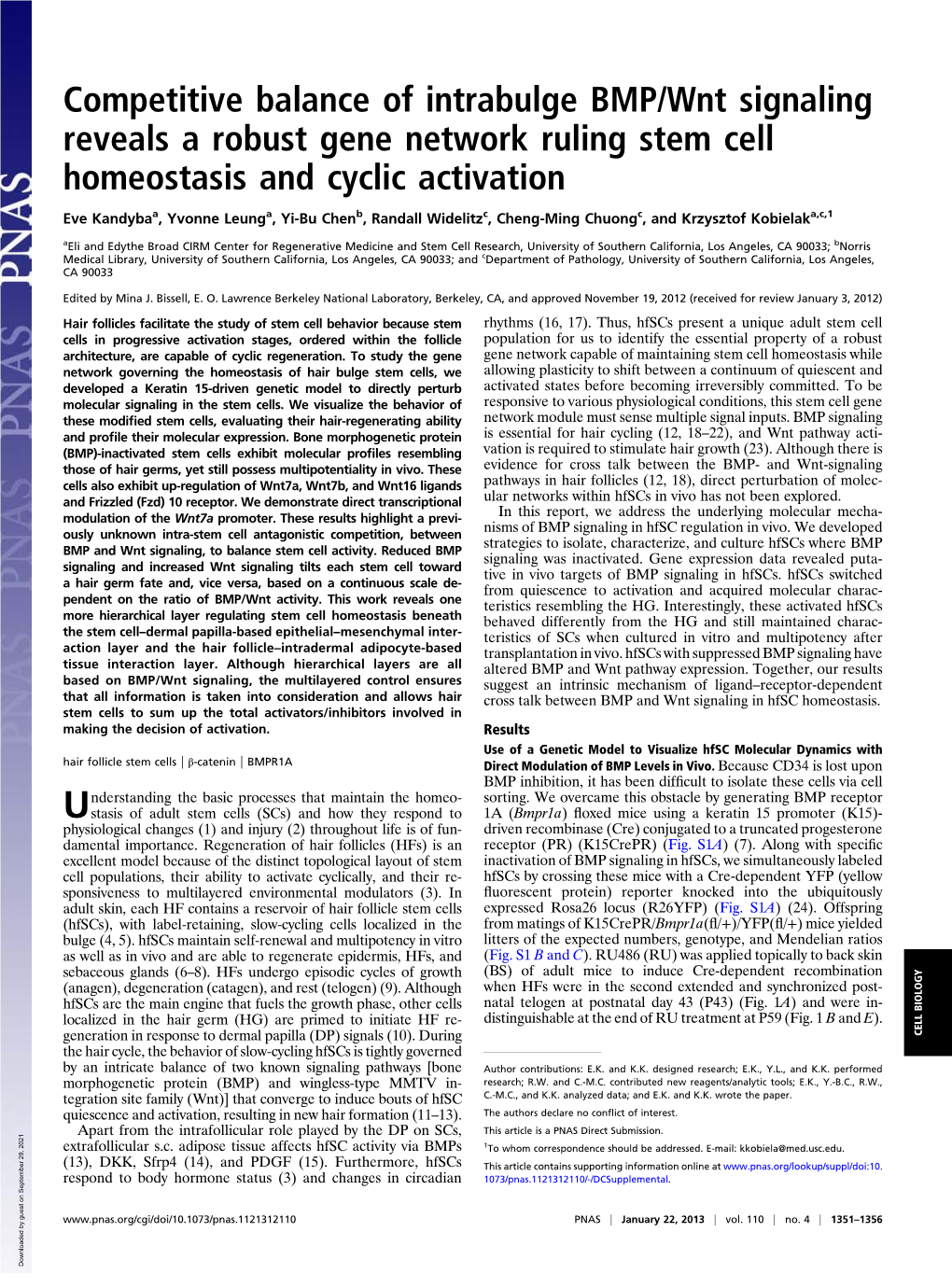 Competitive Balance of Intrabulge BMP/Wnt Signaling Reveals a Robust Gene Network Ruling Stem Cell Homeostasis and Cyclic Activation