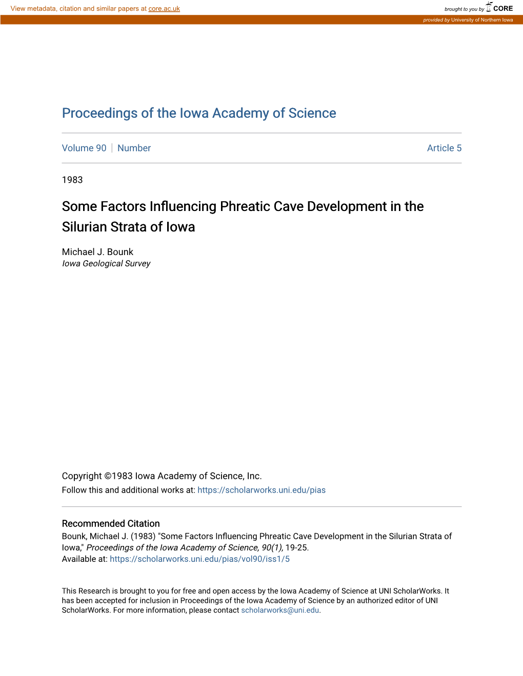 Some Factors Influencing Phreatic Cave Development in the Silurian Strata of Iowa