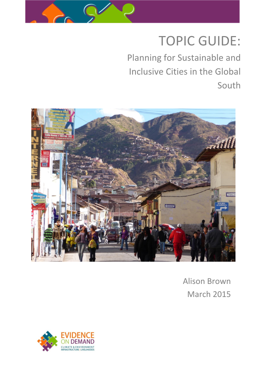 Topic Guide, Planning for Sustainable and Inclusive Cities in the Global