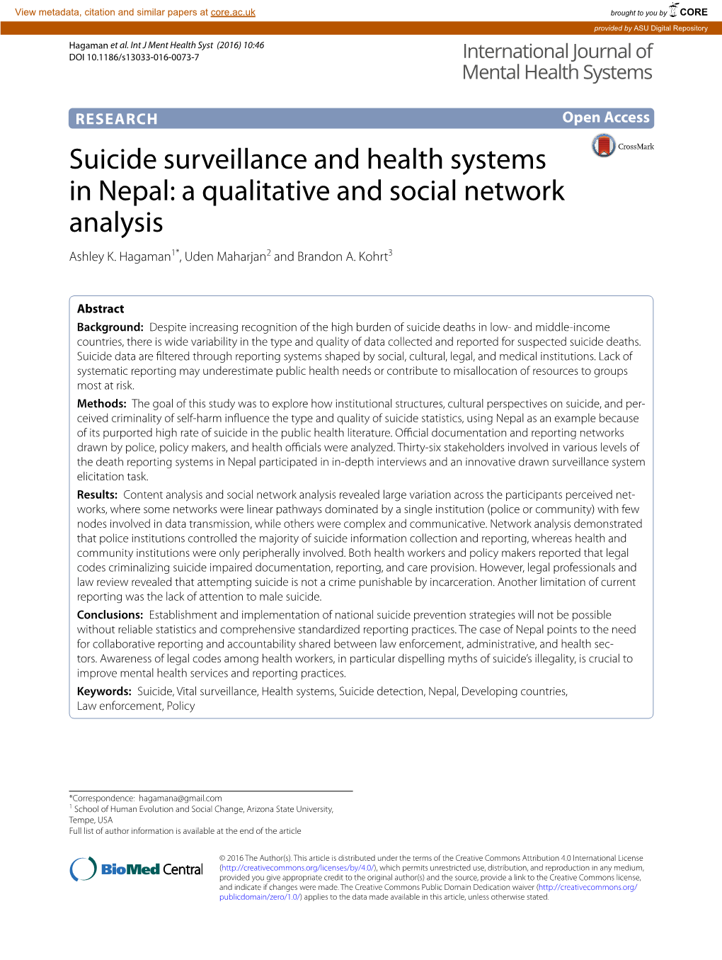 Suicide Surveillance and Health Systems in Nepal: a Qualitative and Social Network Analysis Ashley K