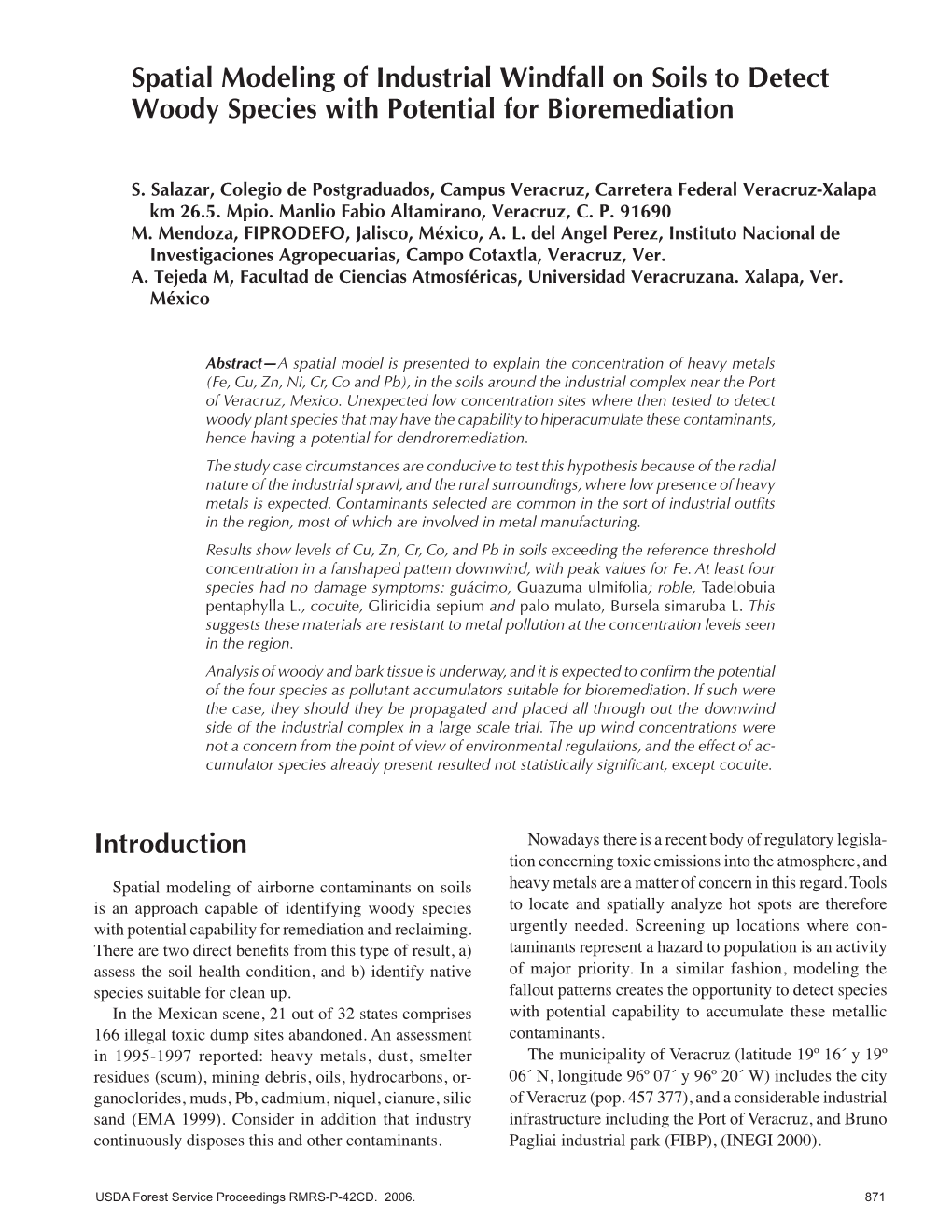 Spatial Modeling of Industrial Windfall on Soils to Detect Woody Species with Potential for Bioremediation