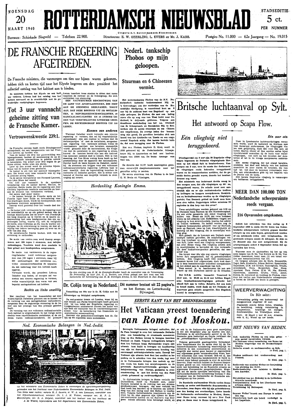 Rotterdamsch Nieuwsblad Woensdag 20 Maart 1940 Stadhuisbouw Zonder Krakeel