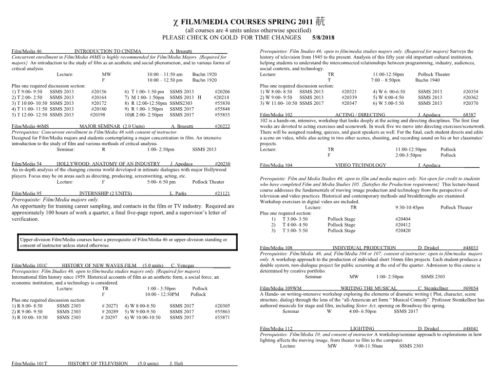 Changes to Schedule Are Underlined and Bold s1