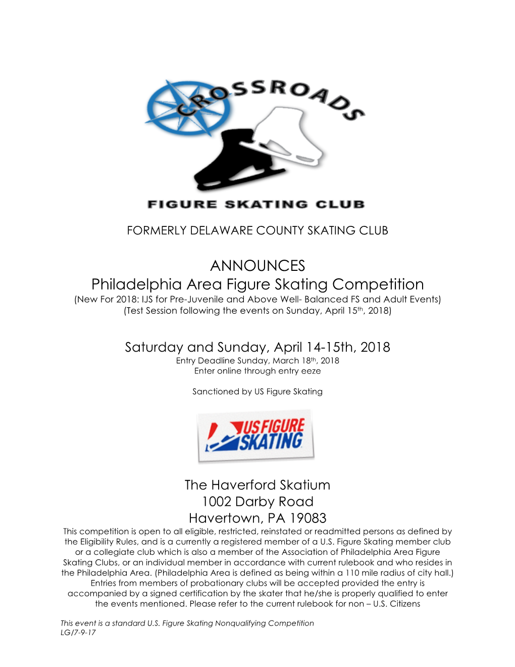 ANNOUNCES Philadelphia Area Figure Skating Competition