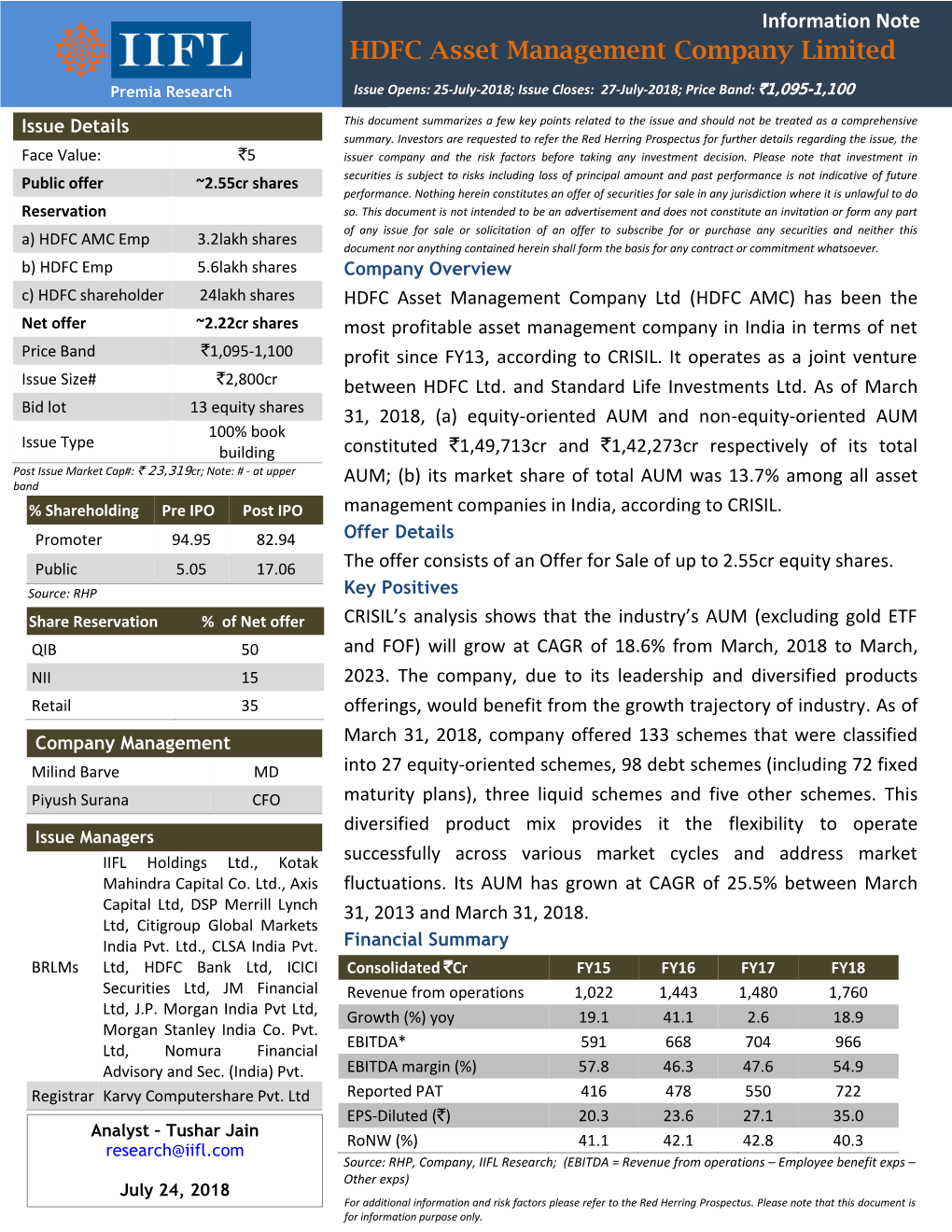 IPO Note: HDFC Asset Management Company Limited