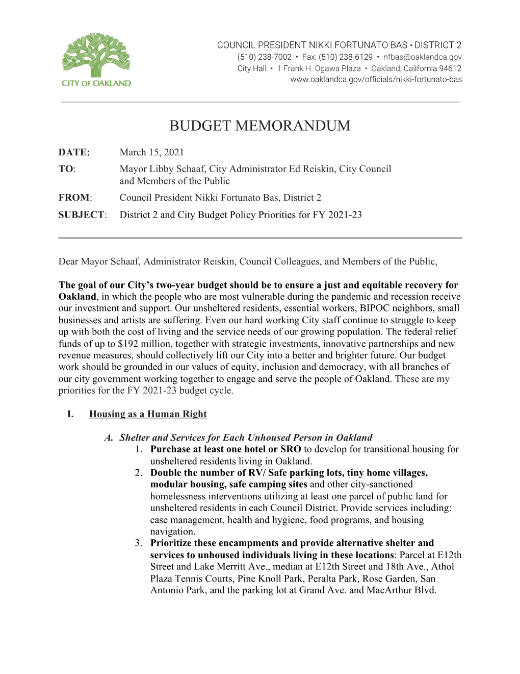 Budget Memorandum