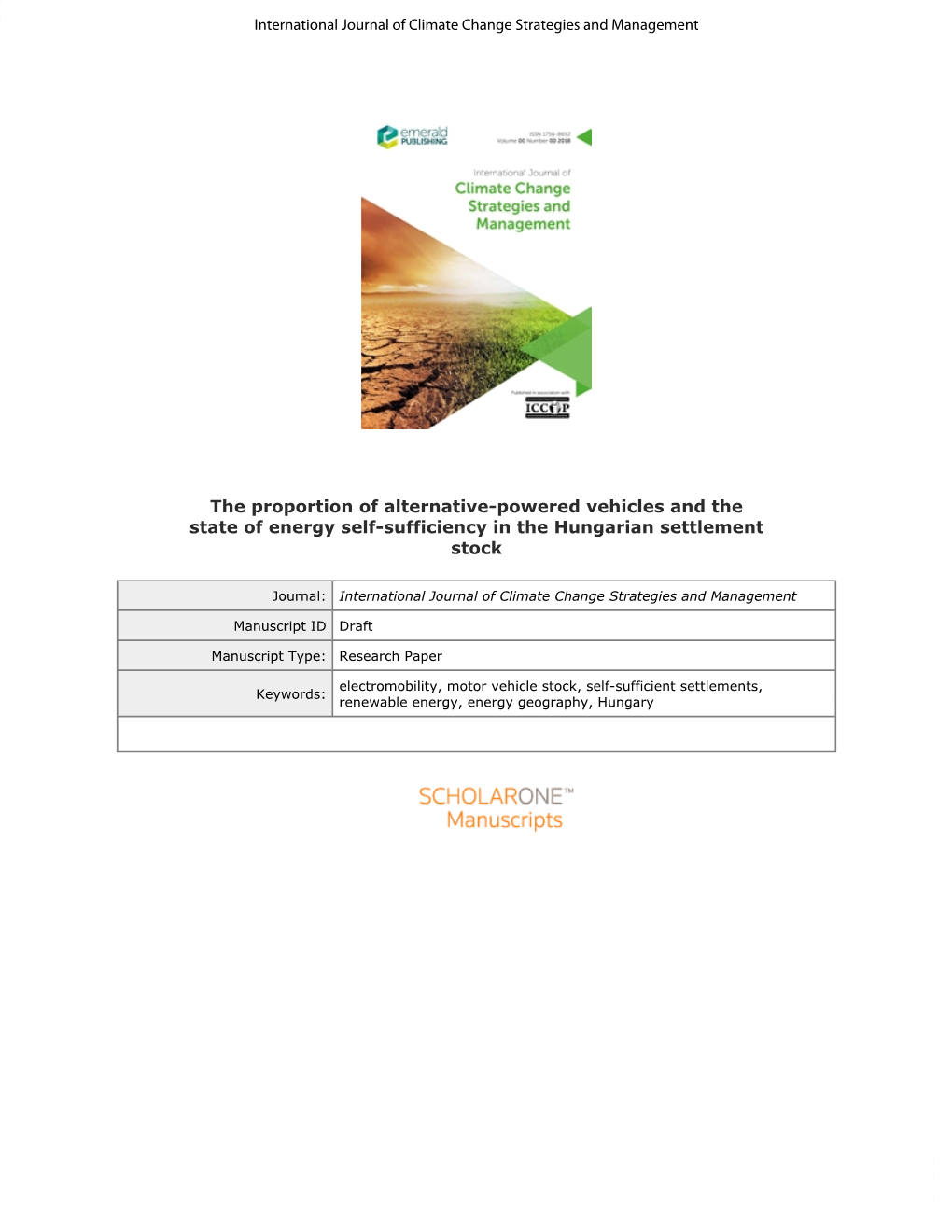 Rnational Journal of Climate Change Strategies and Management