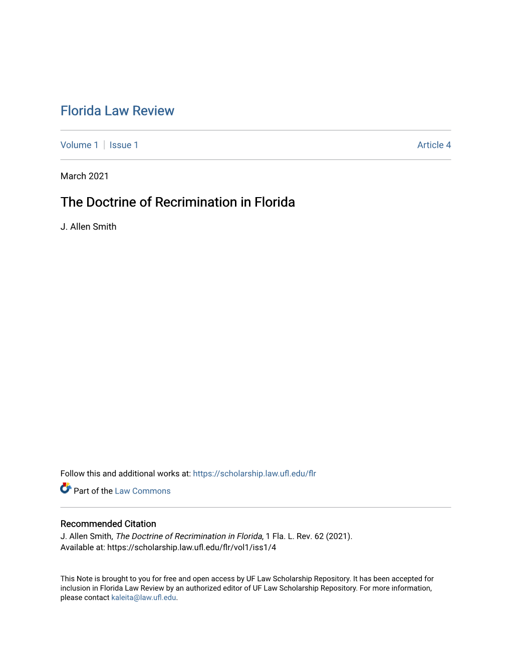 The Doctrine of Recrimination in Florida