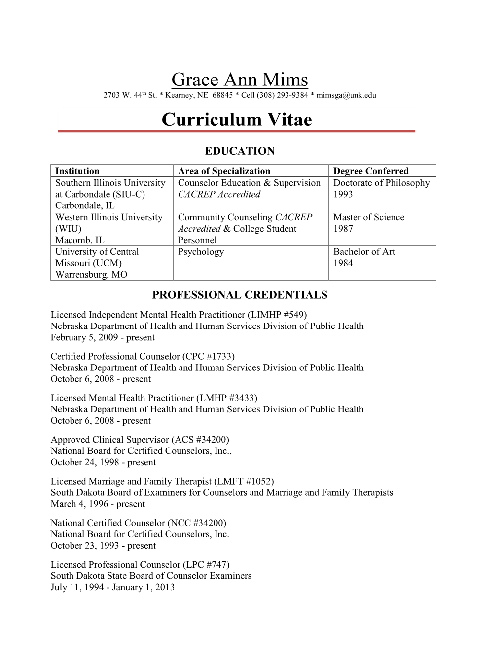 Faculty/Curriculum Vita