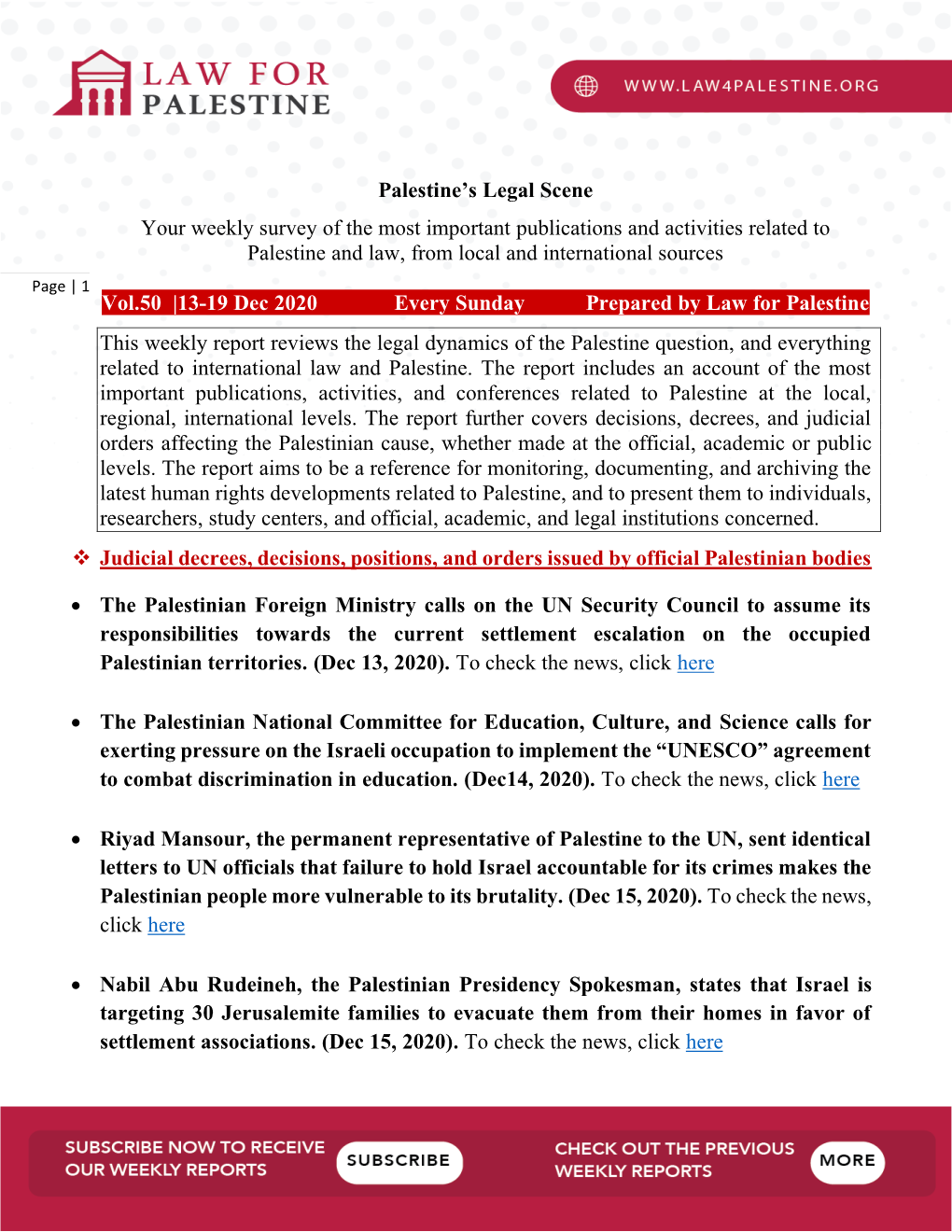 Palestine's Legal Scene Your Weekly Survey of the Most Important